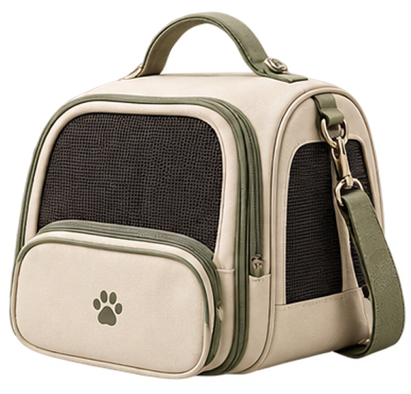 Heavy-duty canvas and leather travel pet carrier tote